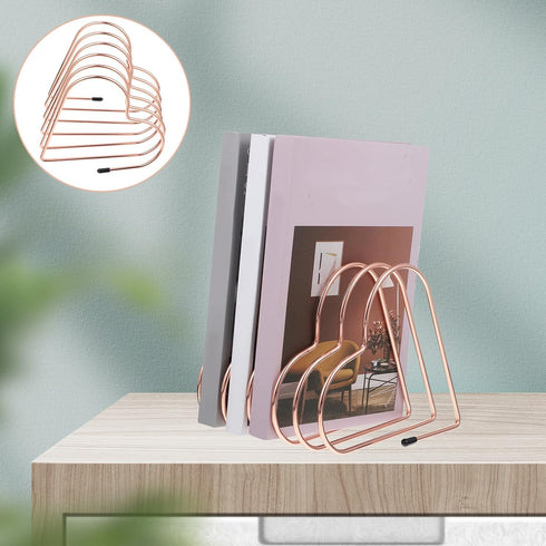 Abaodam Retractable Metal Bookend Desk Organizer Rose Gold Heart Design Multi-Function Office Student Book Holder