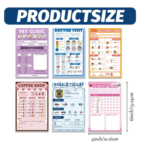 6 Pack Pretend Playtime Notepads Playtime Pads Doctors Report Grocery List Vet Restaurant Coffee Checklist Notepads