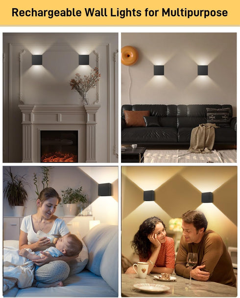 MICEYLIVE Set 3000K-7000K Set 2 Wall Sconces of Two - Wireless Wall Light, Rechargeable Wall Sconce Battery Operated