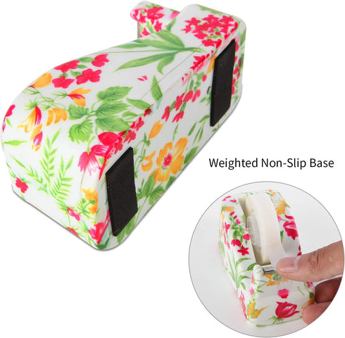 VIBRANZ-LAB Cute Tape Dispenser, Fun Desk Accessories, Floral Tape Dispenser, Cute Office Supplies for Women, Weighted