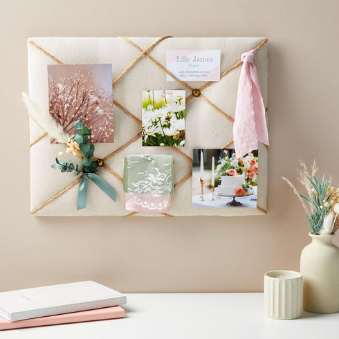Farmlyn Creek Picture Bulletin Board, Linen Fabric Photo Display Board with Hooks (16 x 12 in) by Farmlyn Creek
