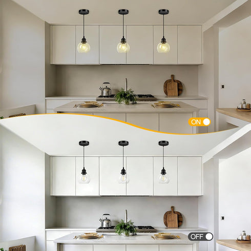71 Inch Fixture(E26 Bulb) Pendant Lights Kitchen Island, Black Pendant Light with Glass Lampshade, Adjustable Hanging