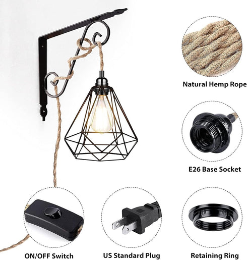 SHIWEIDA 15ft 15FT Industrial Pendant Light Cord -Plug in Hanging Light Fixture, Farmhouse Pendant Lamp Lights Cord