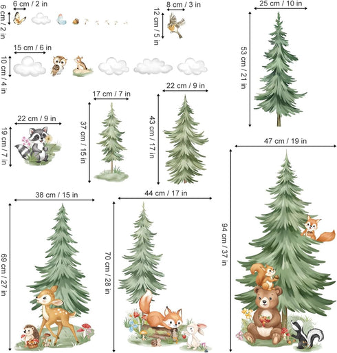 decalmile Mountain Tree Woodland Wall Decals Large Pine Tree Forest Animal Bear Deer Fox Wall Stickers Kids Room Baby