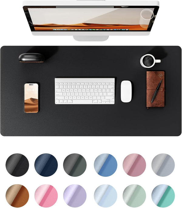 YSAGi Leather Desk Pad Protector, Large Non-Slip PU Leather Desk Blotter for Office and Home, Black