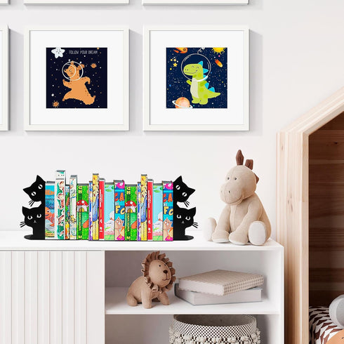 Peeping Cat Bookends for Shelves Decorative, Metal Book Ends for Heavy Books Book Stopper for Office Home Cute Desk