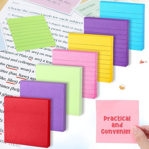 Fuutreo 100 Pad 10000 Sheet Sticky Notes Bulk, 3x3 Inch Lined Self Stick Note Pad, 10 Bright Colors for Student Teacher