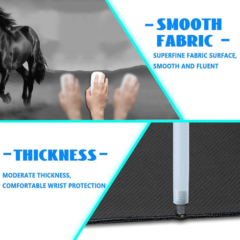 Black Horse Gaming Desk Mat, Personalized Mouse Pad with Non-Slip Rubber Base and Stitched Edges, 31.5 x 15.7 Inch