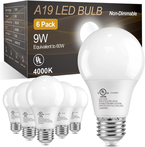 TJOY A19 LED Light Bulbs 60 Watt Equivalent, E26 Standard Base LED