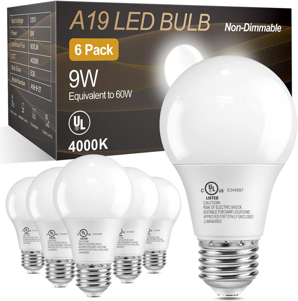 TJOY A19 LED Light Bulbs 60 Watt Equivalent, E26 Standard Base LED