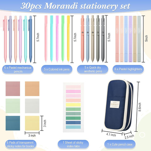 Lincia 30 Pcs Aesthetic School Supplies, 6 Cute Mechanical Pencils, 5 Colored Ballpoint Pens, 5 Quick Dry Pens (Navy)