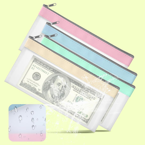 Sorcristy 4-Piece Set, 8.4 4.1 Inch, Multi-Purpose Money Pouch Cash Envelopes Small Zipper Pouches, Mesh Bags