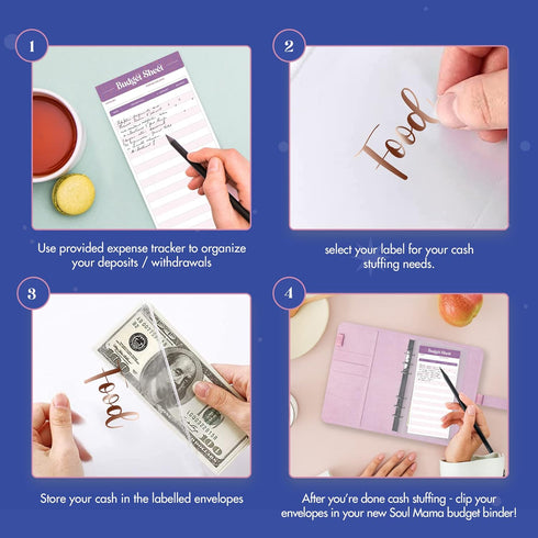 Soul Mama Budget Binder with Cash Envelopes, Holographic Prism Money Organizer, A6 Binder with Rose Gold Stickers