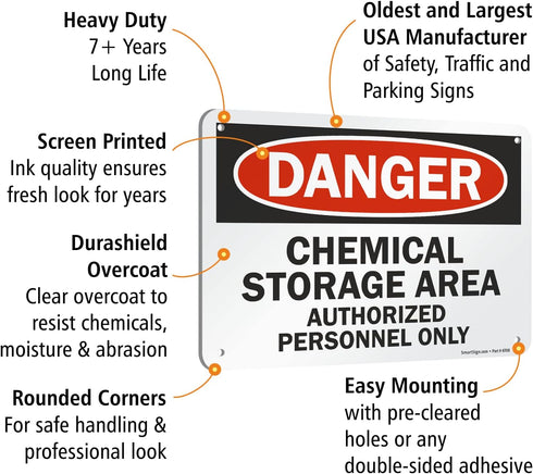 SmartSign - U9-1214-NA_7x10 "Danger - Chemical Storage Area, Authorized Personnel Only" Sign, Aluminum Black/Red on