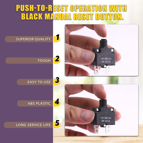 Swpeet 20Pcs 30Amp Thermal Circuit Breaker with 19cm 6.3mm Female Spade Terminals Wire Leads and Waterproof Button Caps