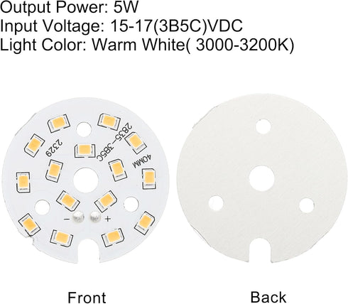 5W 120lm 3000-3200K 40mm 15-17VDC Bulb 5Pcs MECCANIXITY COB LED Light Chip Bead Energy Saving for Spotlight Floodlight