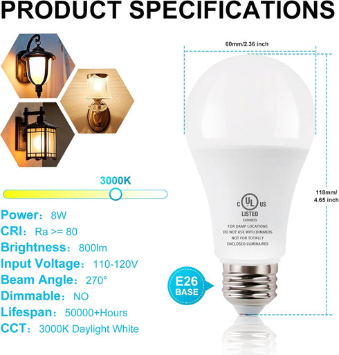 JackonLux Dusk to Dawn Light Bulbs, Outdoor LED with Sensor, Soft White, 6 Pack