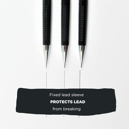 SAKURA Mechanical Pencil 0.5 mm with 3 Eraser Refills, Fixed Sleeve for Rulers - Black