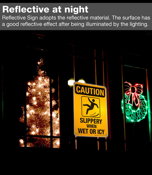 Slippery When Wet Or ICY Sign, Caution Sign 2 Pack, 10" x 7" Rust Free Aluminum with Pre-drilled Holes