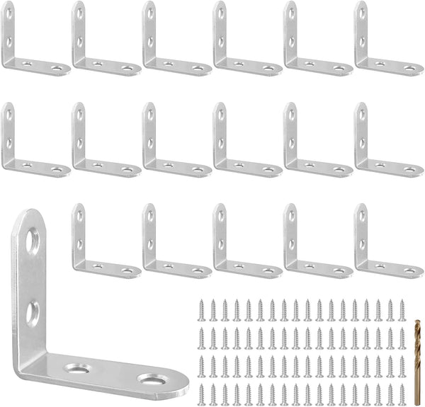 18PCS 1.57'' x 1.57'' L Bracket Corner Brace, Stainless Steel Small 90 Degree Right Angle Bracket with 72PCS Screws