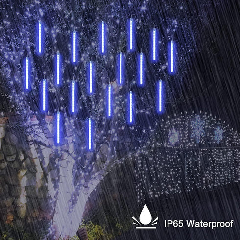 Blue Rain Drop Lights, 8 Tubes 30cm 144 LEDs Meteor Shower Falling LED Tree Cascading String Lights for Outdoor Christmas Wedding Party Holiday Garden Christmas Decoration by Loveboat