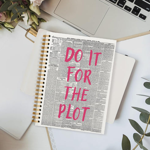 Trendy Positive Affirming Notebook Journal, Do It for The Plot Spiral Notebook, Retro Newspaper Aesthetic Hardcover Notebook Spiral Bound Writing Journals for Schools Classrooms 5.5x8.3 by FLVGE