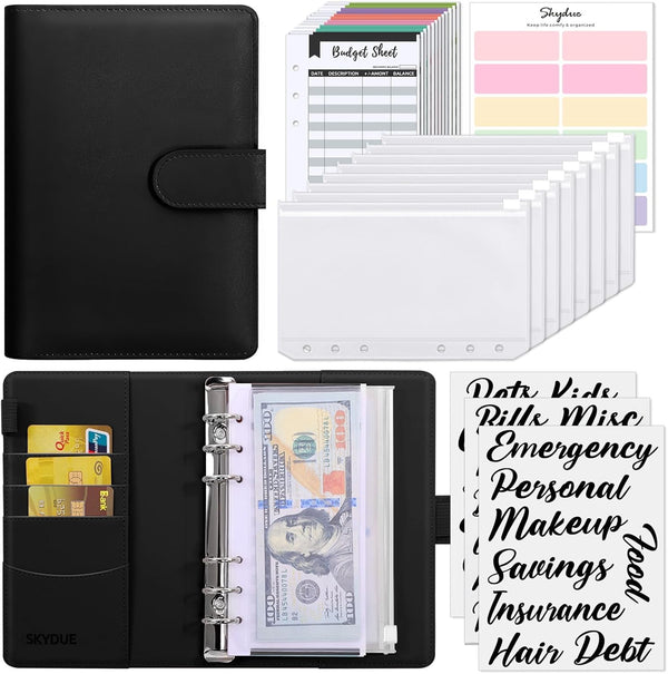 SKYDUE Budget Binder, Money Saving Binder with Zipper Envelopes, Cash Envelopes and