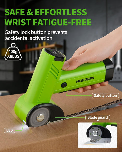 Mercmind 4-Speeds 60 Cardboard Cutter Electric, No-Jam Cutting & Min Long-Lasting, Rotary Box Cutter for Fast Box