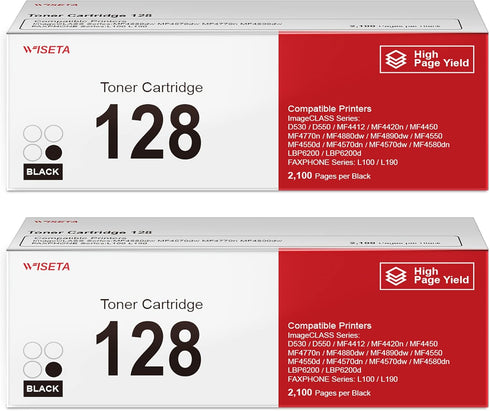 WISETA CRG128 128 High Yield Black Toner Cartridge - Compatible with Imageclass D530, 2 Pack