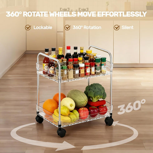 Betoveren 2 Tier Utility Rolling Cart with Wheels Multifunctional Storage Cart Under Desk Storage Organizer with Handle