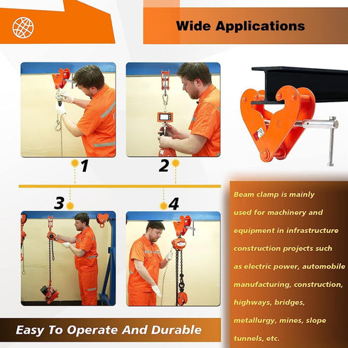 Vertical Beam Clamp, 2200lbs Capacity, 3-9 Inch Opening Range, Heavy Duty Steel Beam Clamp Tool