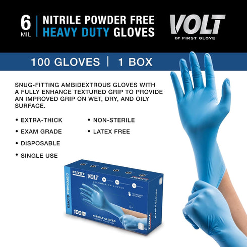 Volt Large 100 Ct. 6 Mil Blue Nitrile Disposable Gloves - Food Safe Disposable Gloves, Disposable Cleaning Gloves, Micro Textured Gloves for Enhanced Grip, Latex Free Gloves