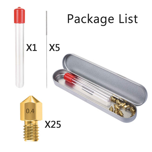 25 pcs 0.4MM Ender 3 Nozzle MK8 3D Printer Extruder Brass Nozzle for Creality Ender 3 Series