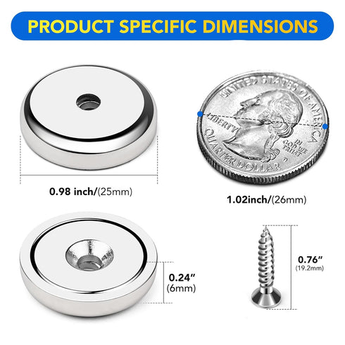 DIYMAG Neodymium Round Base Cup Magnet, 60LBS Strong Rare Earth Magnets with Heavy Duty Countersunk Hole, Pack of 12