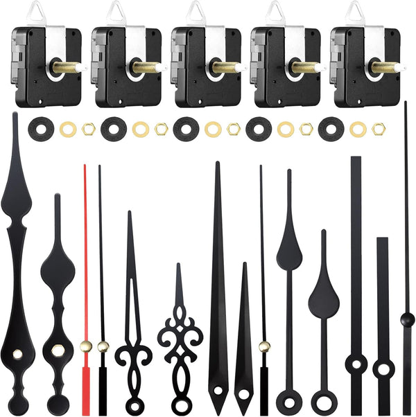 5 Pcs Wall Clock Movement Mechanism with 5 Pairs of Hands, Quartz High Torque Long Shaft Clock Movement Kits