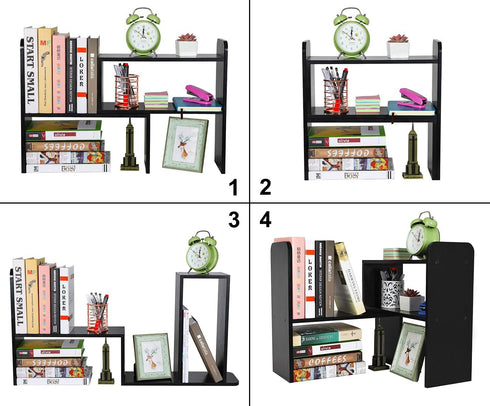 PAG Desk Organizer, Adjustable Desktop Shelf, Small Table Bookshelf, Black