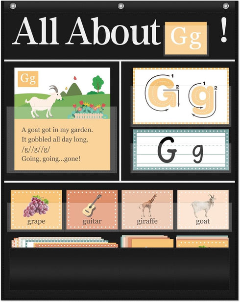 99 34" 27"White All About Letters Pocket Chart with ABC Flash Cards, Letter of The Day/Week Daypocket Chart, Letter