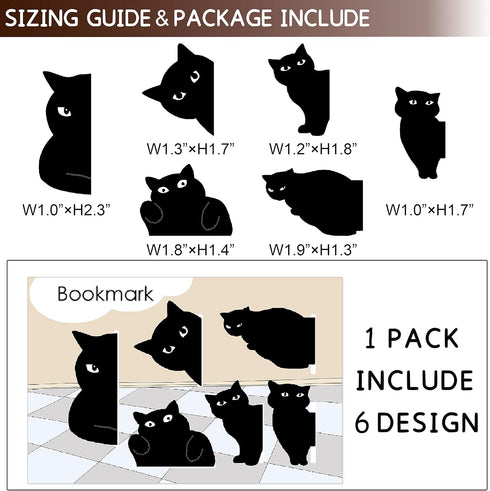 Magnetic Bookmarks - 6 Assorted Cute Clip Set for Teachers, Students, Book Lovers, Kawaii Cat Magnet Page Markers