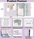Leather 3 Ring Binder, 2 Inch with Clipboards, 5-Tabs Pockets, 18 Divider Stickers, Purple