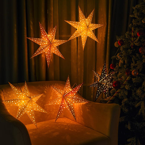 19.7 Inch 7 10 Mudder Christmas Star Paper Lantern Pointed Christmas Window Lantern with LED Light Strings Hanging