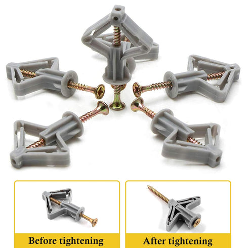 Drywall Anchor Kit - 100 Pcs Hollow Wall Anchors with Screws, Self-Drilling Nylon Plastic Buildex for Drywall