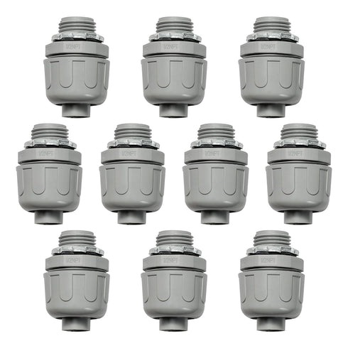 Conduit Connectors, 1/2 Inch Liquid Tight NPT Non-Metallic for PVC Electrical Flexible Conduit Fittings, 10-Pack