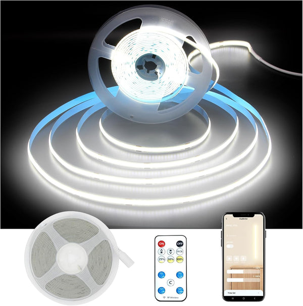 DAYBETTER COB LED Strip Light,LED Lights for Bedroom 16.4ft,Daylight White 6500K Dotless