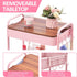 TOOLF Pink 3 Tier Rolling Cart, Metal Utility Cart with Wheels & Wooden Top, Organizer for Kitchen, Office, Bathroom