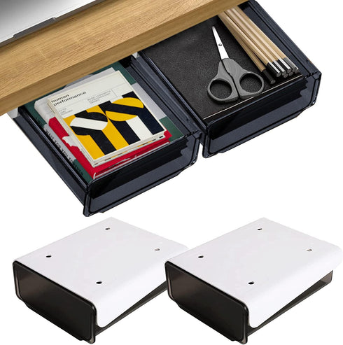 Self-adhesive Under Desk Drawer Organizer, 2 Pack Slide Out Large Storage Mounted Pencil Holder Tray for Office Home