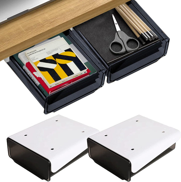 Self-adhesive Under Desk Drawer Organizer, 2 Pack Slide Out Large Storage Mounted Pencil Holder Tray for Office Home