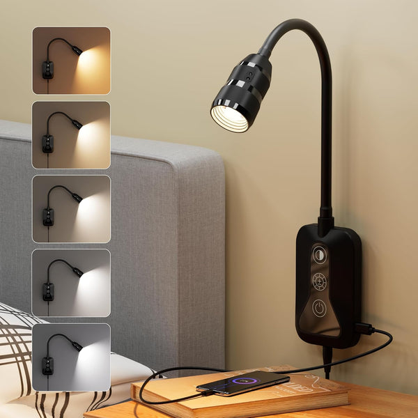 Wall Mounted Reading Light for Bed, Headboard Light with 360 Flexible Arm,