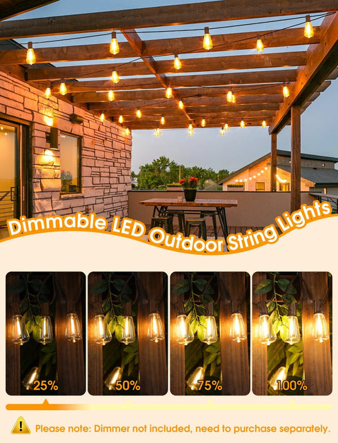25FT 10+1 Dimmable ST38 Bulbs Larkvue Outdoor String Lights, Patio Lights with LED Waterproof Shatterproof Linkable