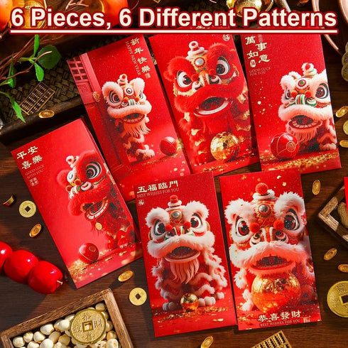 BAIWOVIS 6 Pack Packets, 2) Chinese New Year Red Envelopes, Traditional Lunar New Year of Horse Money Lucky Money