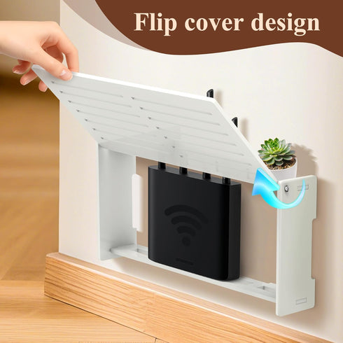 OVECIOPO Router Shelf Wall Mount WiFi Router Box Hider Modem Cover with Cable Management Power Strip Organizer Storage